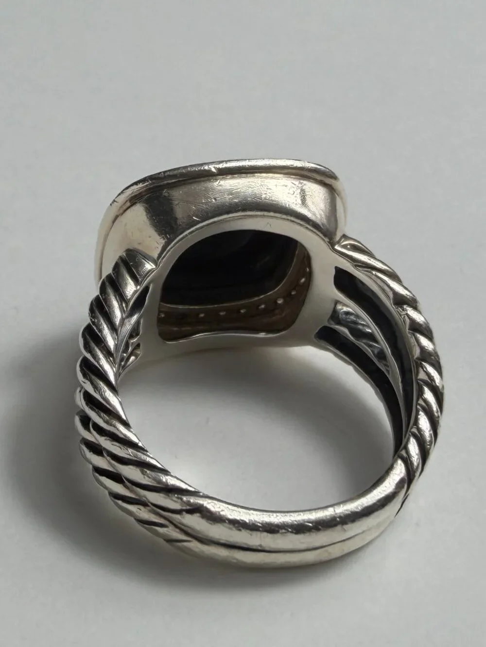 David Yurman Albion Black Onyx Diamond Ring Sterling Silver Size 6